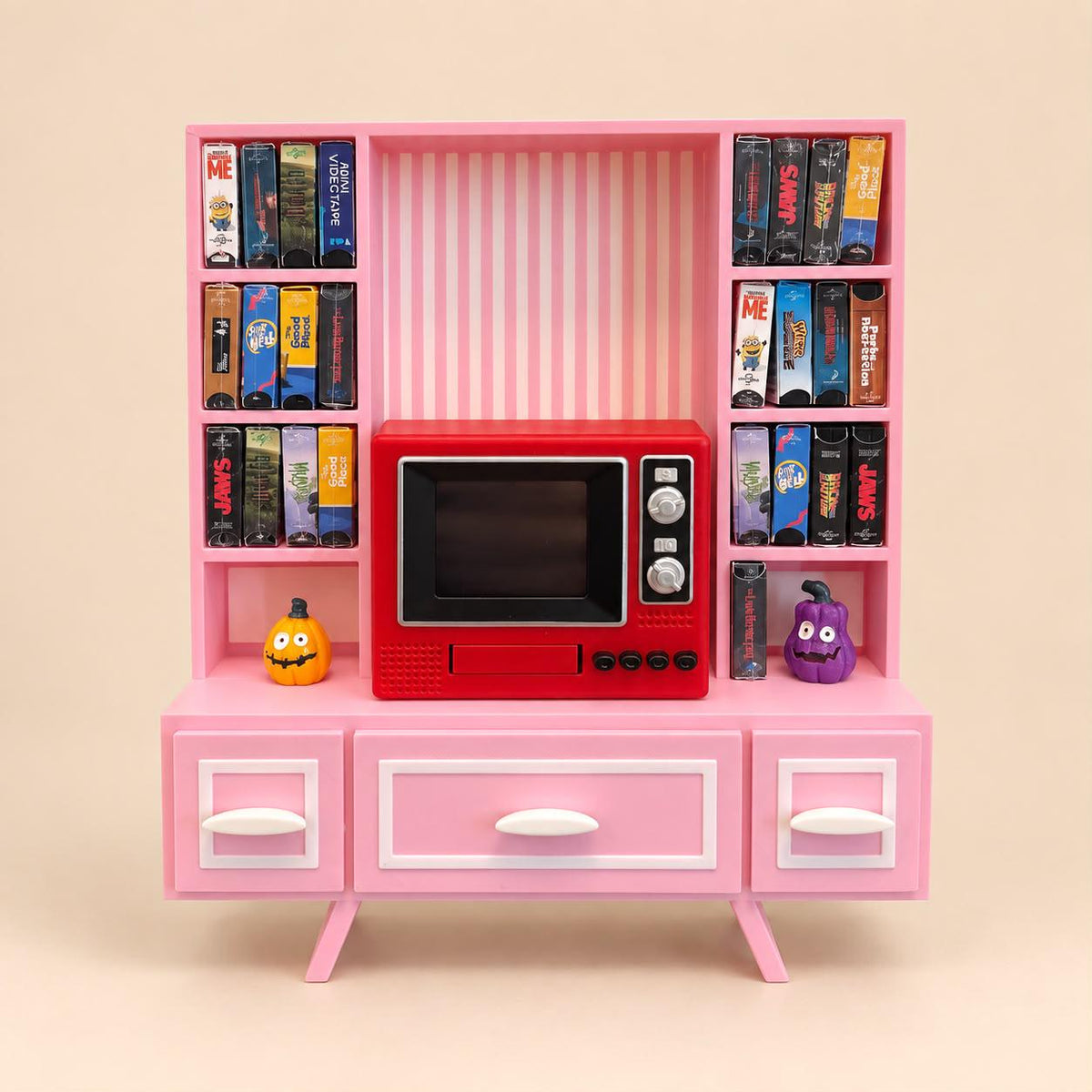 Retro Mini TV & VHS Display Shelf – Vintage-Inspired Miniature Collector Storage Stand