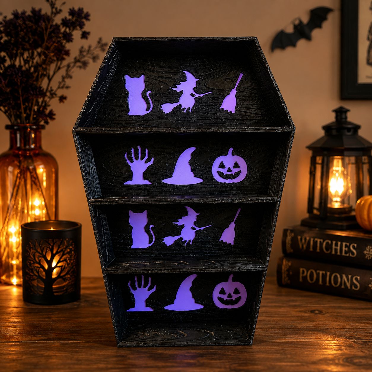Halloween Coffin-Shaped Mini Display Shelf (Items not included)