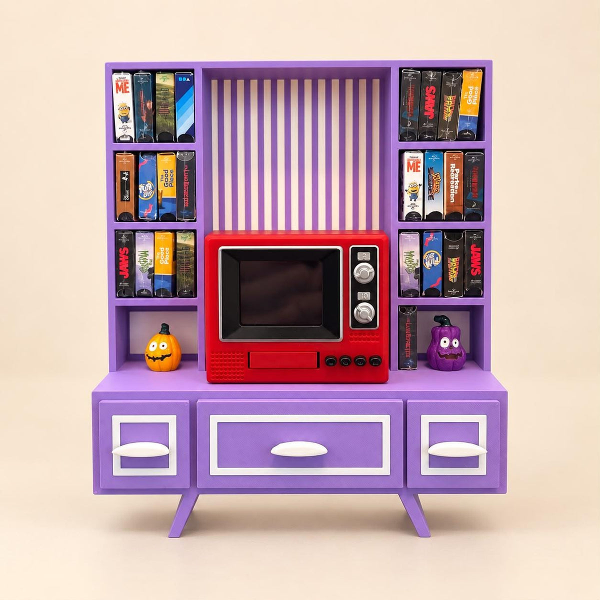 Retro Mini TV & VHS Display Shelf – Vintage-Inspired Miniature Collector Storage Stand