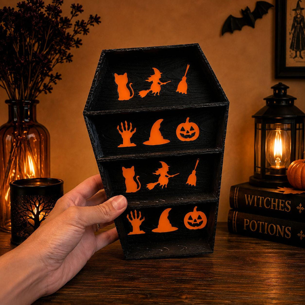 Halloween Coffin-Shaped Mini Display Shelf (Items not included)