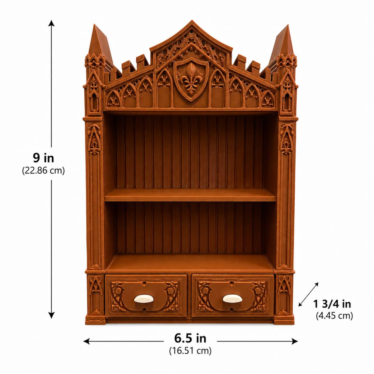Gothic Medieval Miniature Shelf – 3D Printed Miniature Castel Shaped Display Organizer (Items not included)