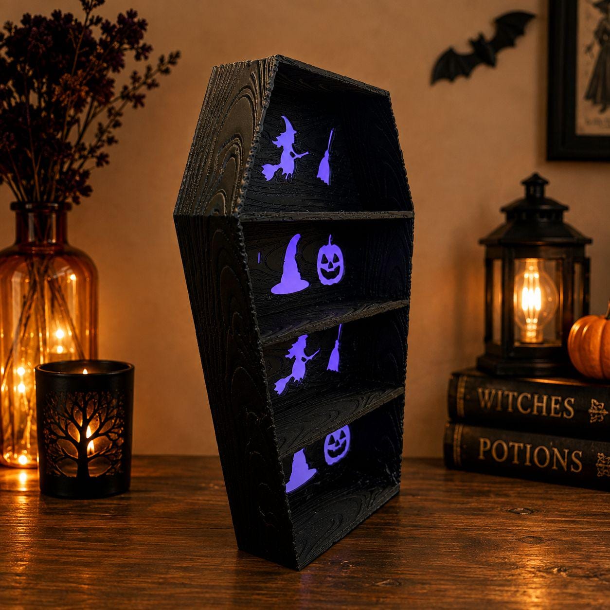 Halloween Coffin-Shaped Mini Display Shelf (Items not included)